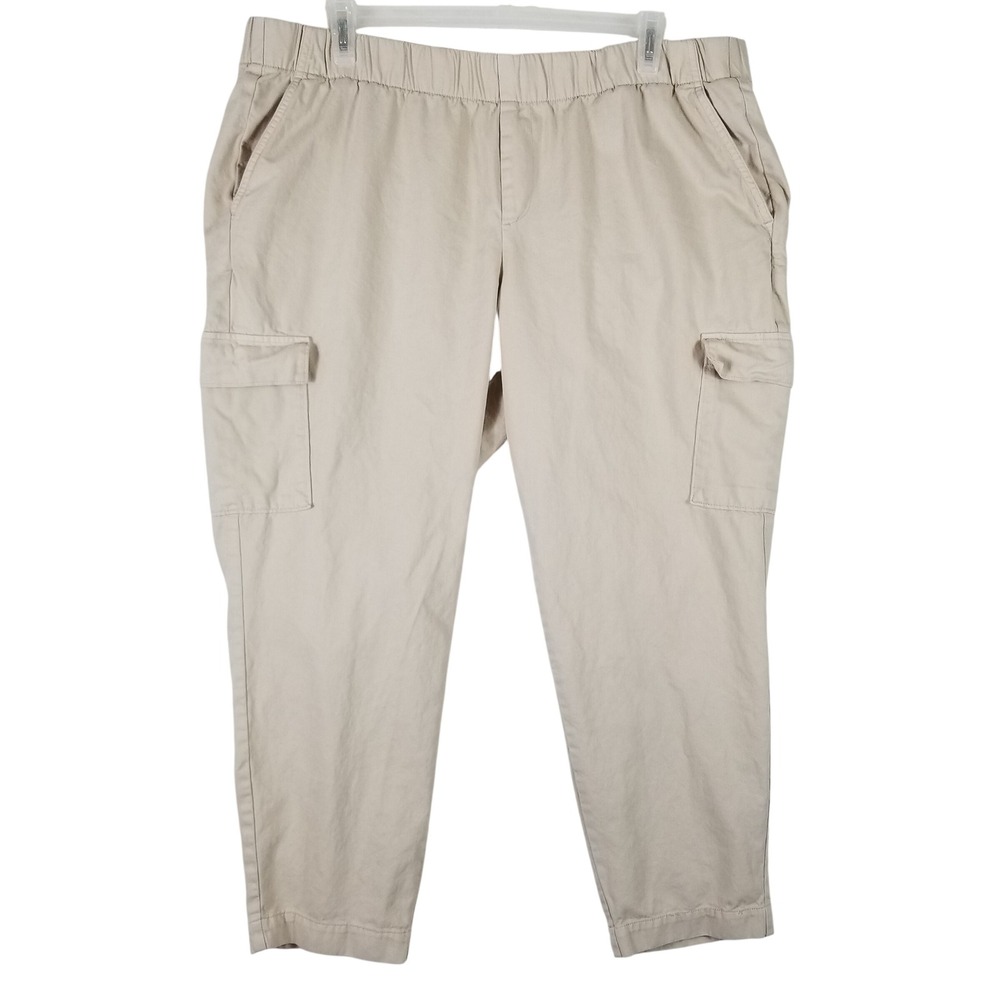 Gap Womens XXL‎ Khaki Tan Cargo Pants Elastic Waist Cotton Lyocell Utility Pants